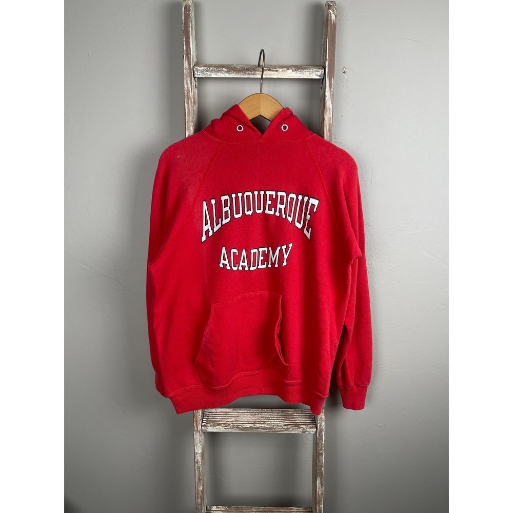 Vintage 80s Champion Albuquerque Academy Red Pullover Raglan Hoodie Small